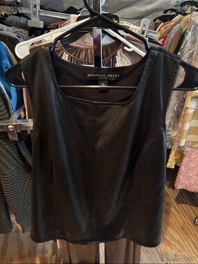 Josephine Chaus BLACK Faux leather Knit Top